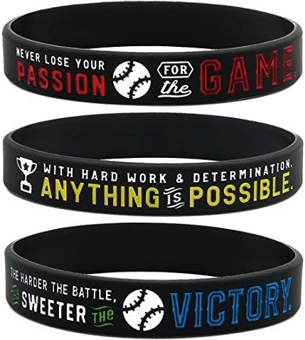 Inkstone Baseball Silicone Wristbands with Motivational Sayings (6-Pack) - Baseball Bracelets Jewelry Gifts Baseball Awards for Kids Party Favors