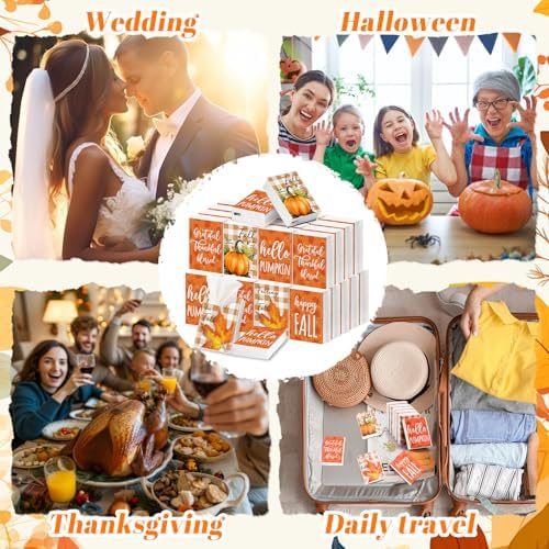 Outus 50 Pack Fall Autumn Thanksgiving Pocket Tissues Travel Size