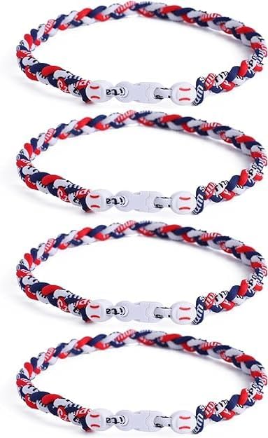 4 Pieces Baseball Necklaces for Boys,Three Braided Rope Tornado Sports Titanium Necklaces,Christmas Gifts Baseball Accessories Drip