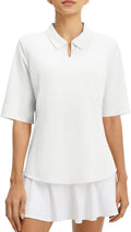 baleaf Women's Golf Shirts Half Sleeve Elbow Length Sleeves Polo Tops Workout Athletic Collared Quarter Zip V Neck UPF