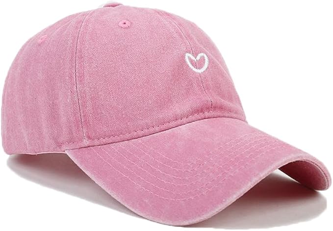 Cute Heart Hats for Women Vintage Washed Cotton Embroidered Baseball Cap Adjustable Low Profile Dad Hat