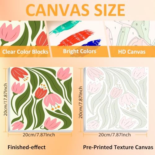 4 Pack Flower Paint by Numbers Kit for Kids, with Frame, 7.8x7.8 inch