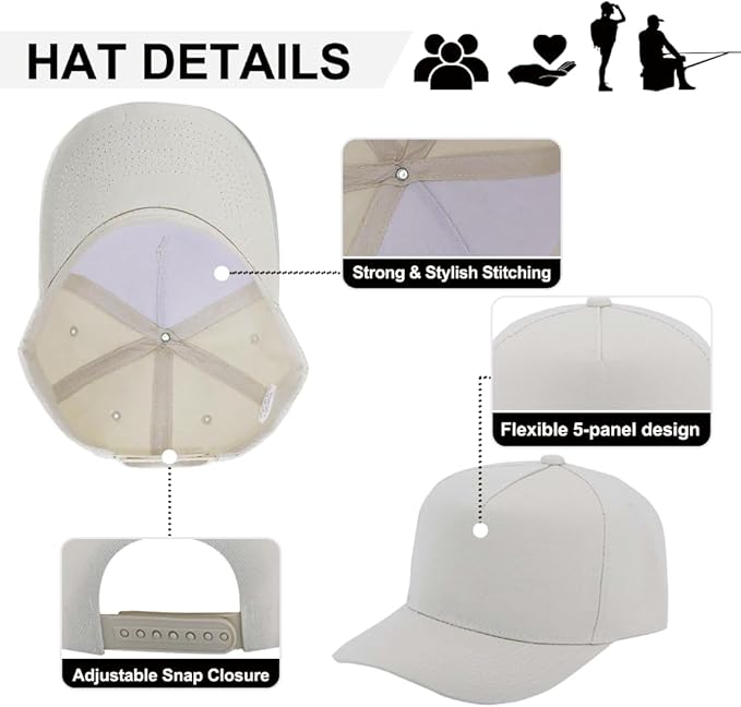 ZH 12 PC 5 Panel Baseball caps, Bulk Baseball caps, Customizable DIY Design, Wholesale Caps, One-Size-Fits-All