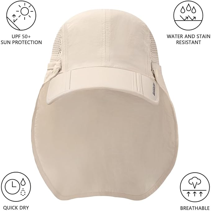 BASSDASH UPF 50+ Foldable Fishing Hat Baseball Cap with Removable Neck Flap Portable for Men Women Golf Hiking