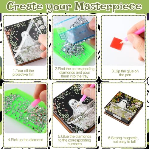 Saillong Halloween 4 Pcs Diamond Painting Note Box Kit Sticky Note Holders