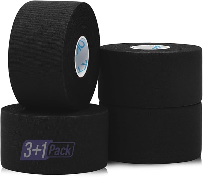 OK TAPE Athletic Sports Tape（4 Packs) - 45ft Per Roll Very Strong Tape for Athlete & Sport Trainers & First Aid Injury Wrap, Perfect for Fingers Ankles Wrist on Bat, Hockey Stick - Black