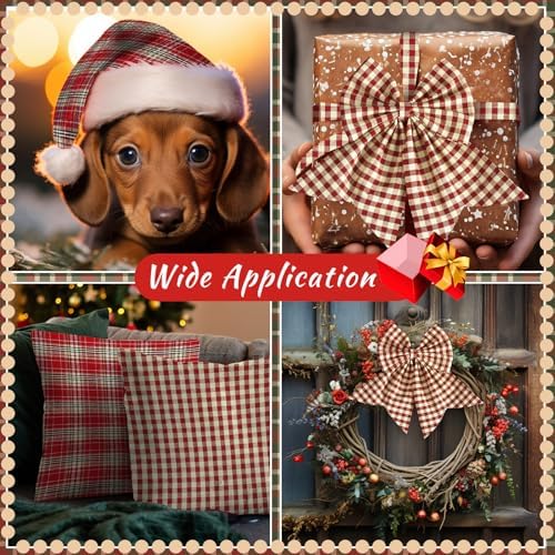 Hahafelt 10 Pcs Christmas Red Green Buffalo Plaid Fabric Bundles 20 x 20in