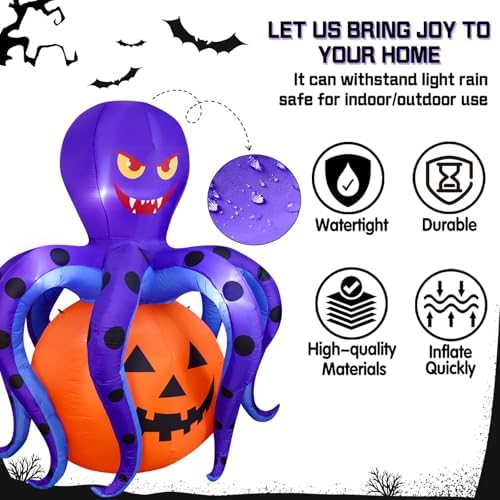 Garma 6.2 FT Halloween Inflatables Decorations Outdoor - Octopus Pumpkin Blow Ups Yard Decoration with Built-in LEDs for Halloween Party Outdoor & Indoor Yard Garden Lawn Decor