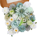 Floweroyal Artificial Flowers Combo Teal Blue Flowers Mix Silk Flowers Dahlia Roses with Stems for DIY Wedding Bridal Bouquets, Baby Shower, Floral Arrangement, Table Centerpieces, Home Decorations.