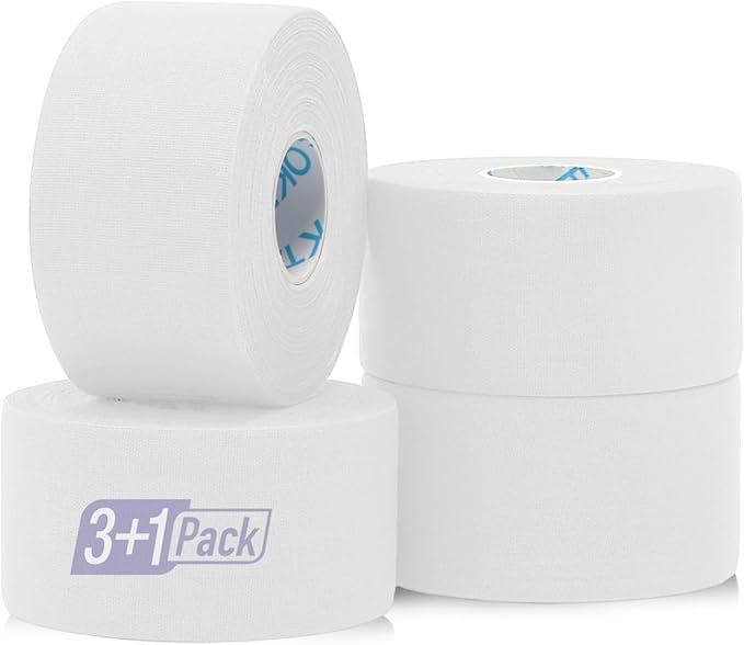 OK TAPE Athletic Sports Tape（4 Packs) - 45ft Per Roll Very Strong Tape for Athlete & Sport Trainers & First Aid Injury Wrap, Perfect for Fingers Ankles Wrist on Bat, Hockey Stick - White