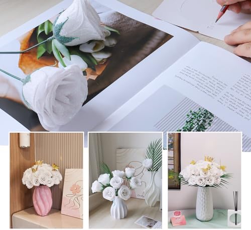 White Glitter Flowers Bouquet, Fake Roses Bouquet 16 Pcs DIY Glitter Rose Bouquet Kits Birthday Gifts for Women Mom Mother's Day Anniversary Graduation