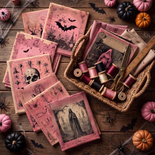 Hahafelt 10 Pcs 18"x22" Pink Halloween Fat Quarters Gothic Fabric Bundles