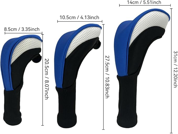 Golf Club Head Covers for Woods 3/4/5/6 Pieces Long Neck Mesh Sports Golf Club Headcovers Set with Interchangeable No. Tags 3 4 5 6 7 X Golf Accessories for Men Women