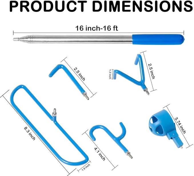 MD 5 in 1 Extendable Disc Golf Retriever (16FT) Telescopic Disc Golf Retriever-Disc Retriever with Stainless Steel Frame Multiple Hooks & Carry Bag-Disc Golf Retriever Pole for Tree Bushes & water