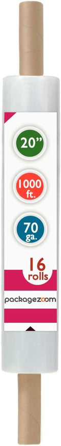 PackageZoom 20 inch x 1000 Feet Stretch Wrap Extended Core Handle, 16 Rolls by packagezoom