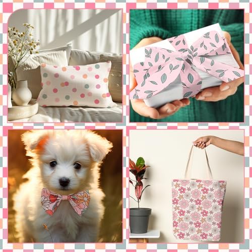 Hahafelt 10 Pcs Fall Retro Pink Floral Quilting Fabric Bundles 20 x 20 Inch