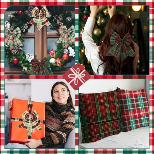 Hahafelt 10 Pcs 18"x22" Vintage Christmas Fat Quarters Plaid Fabric Bundles