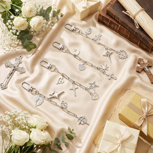 Tondiamo 266 Pcs DIY Keychain Making Kit Charm Jewelry Chain Making Crafts with 120 Charms 20 Keychain Clips 120 Jump Rings 25 Extender Chain and Plier for Women Bag Gift(Gothic, Silver)