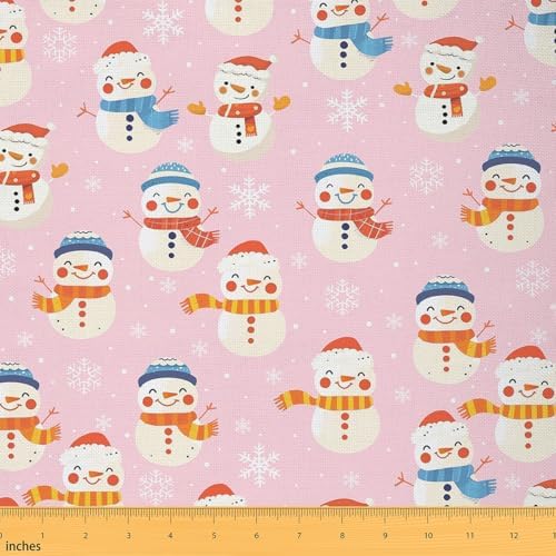 JEJELOIU Kawaii Xmas Snowman Fabric by The Yard Merry Christmas Upholstery Fabric Snowflake Waterproof Indoor Outdoor Decor for DIY Sewing Craft Projects 3 Yards