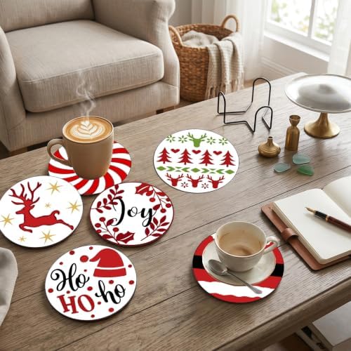 8 Pack Christmas Paint by Numbers Kits Coasters with Holder Cork Pads