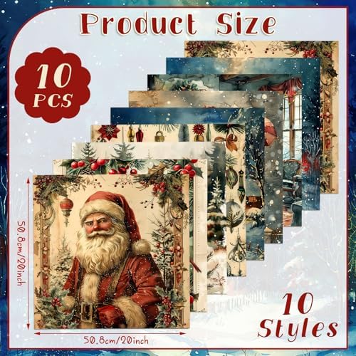 Hahafelt 10 Pcs Vintage Christmas Quilting Fabric Bundles 20 x 20 Inch