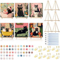 YooNotee 6 Pack Black Cat Paint by Numbers Kit on Canvas with Wooden Easels & Brushes, 8x8 Inch Black Cat Adult Paint by Number Kits on Canvas Framed, DIY Number Paintings for Adults for Wall
