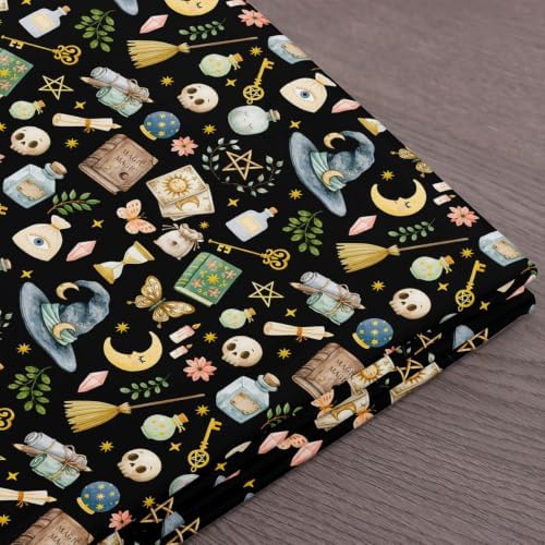 Halloween Gothic Fabric by The Yard Exotic Sun Moon Skull No Stretch Fabric for Sewing Supplies Cartoon Butterfly Book Plants Soft Polyester for Home DIY Projects 10 Yards Whole Piece,360" L x 59" W