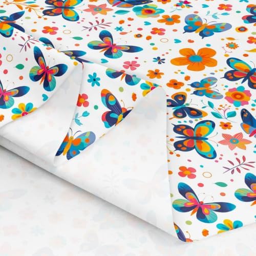 Rustic Butterfly Upholstery Fabric for Chairs Boho Floral DIY Fabric by The Yard for Craft Lovers 181"x63", Country Aesthetic Animal Flowers Watercolor Beetles Quilting Fabric