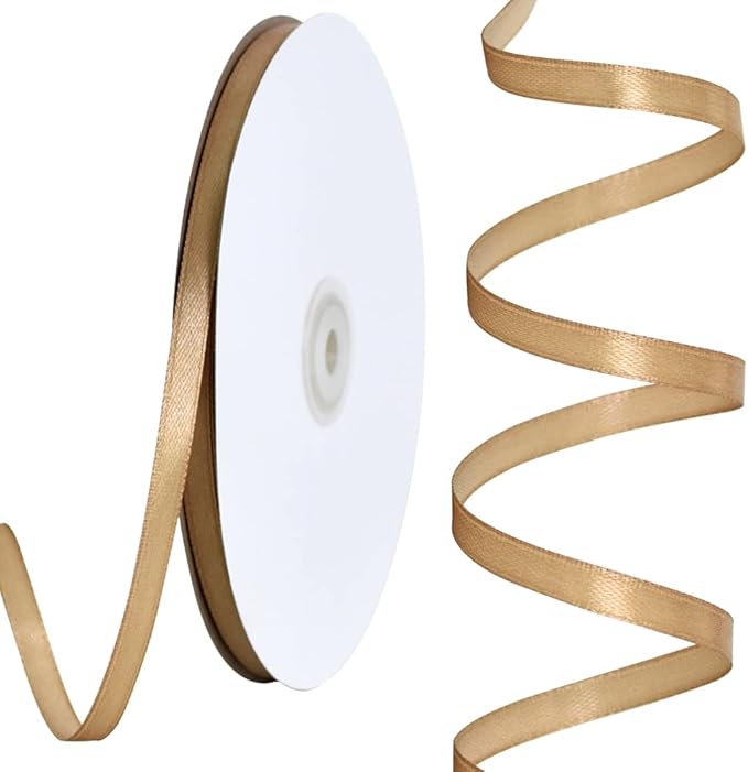 TONIFUL 1/4 Inch x 100yds Gold Satin Ribbon, Thin Solid Color Satin Ribbon by TONIFUL