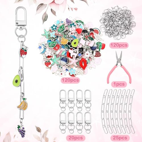 Tondiamo 286 Pcs Silver Keychain Charm Making Kit DIY Bag Charm