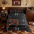 Castle Fairy American Football Field Bedding Comforters King Size,Boys Ball Sports Games Themed Polyester Quilt Set for Bedroom,Brown Rugby Gloves Sporting Equipment Comforter Set with 2 Pillowcases