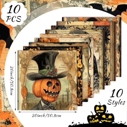 Hahafelt 10 Pcs Halloween Gothic Skull Owl Quilting Fabric 20 x 20 Inch