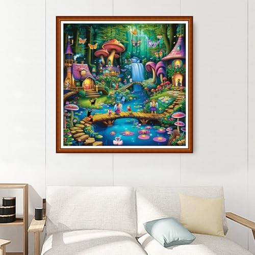 Joyhoor Stamped Cross Stitch Kits for Beginners Needlepoint Kits for Adults Embroidery Kits 11CT Counted Cross Stitch Kits Printed Embroidery Pattern- Fairy Tale Home 18x18 inchs