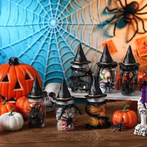 Mimorou 12 Set Halloween Candy Jars 8.5 oz Plastic Jars Craft Kit, Black
