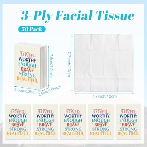 Outus 50 Pack Inspirational Travel Size Pocket Tissues Bulk 400 Sheet Total