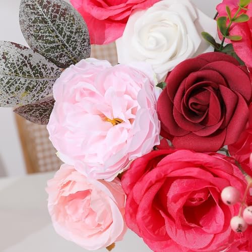 Floweroyal Artificial Flowers Fake Rose Flowers Dahlia with Stems for DIY Wedding Bridal Bouquets, Baby Shower, Floral Arrangement, Table Centerpieces, Home Decorations