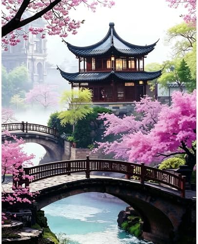 Cherry Blossom Paint by Numbers Kit for Adults with 32 Colors 16x20inch
