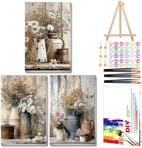 Mandun Farmhouse Paint by Numbers Kit for Adults,3 Pack, 7.8x11.8 inch