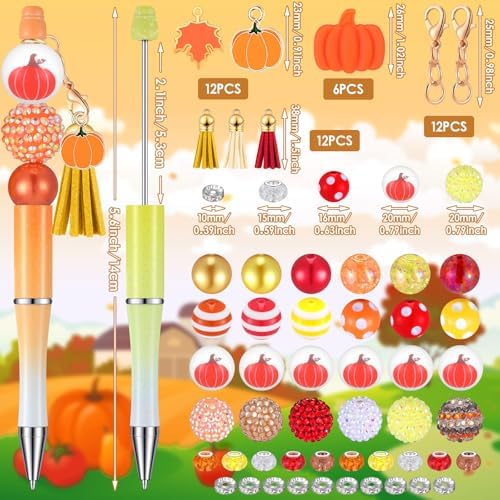 Jutom 12 Fall Beadable Pens Halloween DIY Kit 50 Beads 12 Tassels Pendants