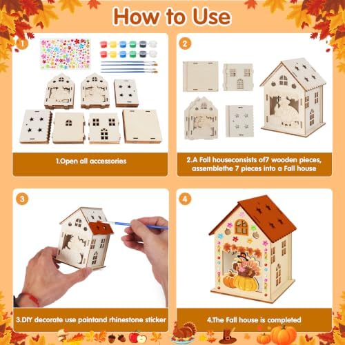 Fennoral 7 Pack Woode Turkey House Craft Kit for Kids