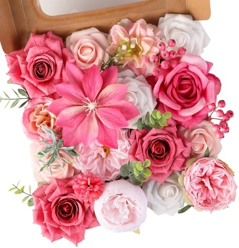 Floweroyal Artificial Flowers Fake Rose Flowers Dahlia with Stems for DIY Wedding Bridal Bouquets, Baby Shower, Floral Arrangement, Table Centerpieces, Home Decorations