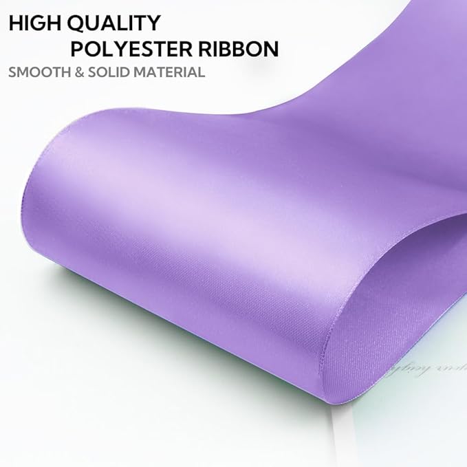 4 Inch 25 Yard Wide Satin Ribbon Light Purple, Solid Fabric Large Ribbon Roll - Image 2