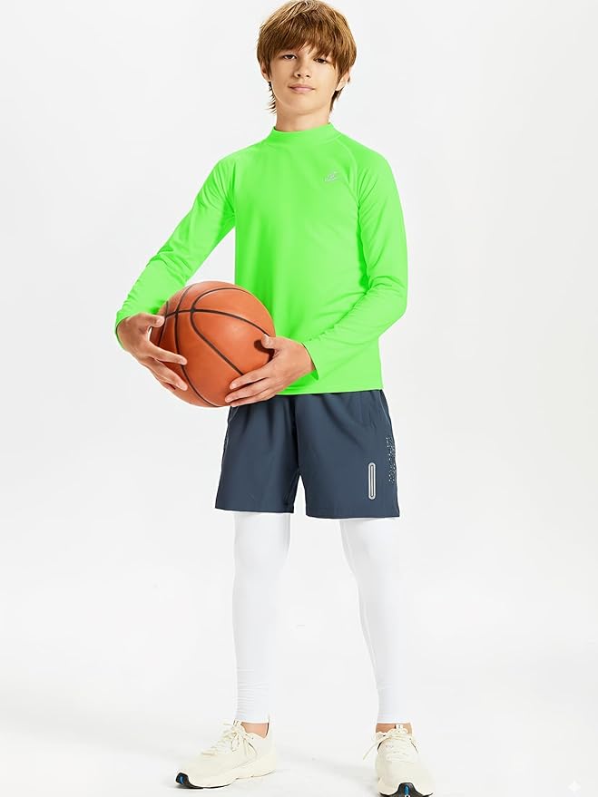 DEVOROPA Youth Boys Compression Thermal Shirt Long Sleeve Kids Fleece Baselayer Soccer Baseball Undershirt Slim/Regular/Husky