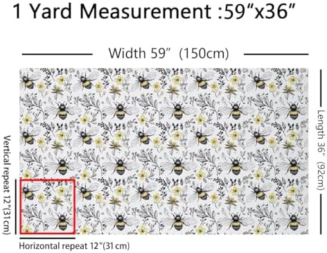 Castle Fairy Cartoon Bee Fabric by The Yard Branches Leaves Flowers Country Rustic Craft Patchwork Decor for Quilting Sewing 1 Yard,36" Lx59 W White Black Yellow
