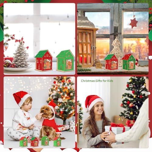 Fennoral 14 Pack Wooden Gingerbread House Craft Kit for Kids Make You Own 3D Gingerbread Man House Kit DIY Christmas Arts and Crafts for Chirstmas Party Supplies Christmas Table Decoration