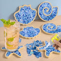 luperasol 6 Sets DIY Ocean Mosaic Tiles for Crafts Mixed Color Glass Mosaic Kits Wooden Coaster for Drinks Tray Handmade Home Decoration and Gift Idea
