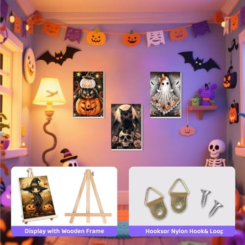 Paint by Numbers for Adults Halloween with Framed Canvas - Wooden Easel