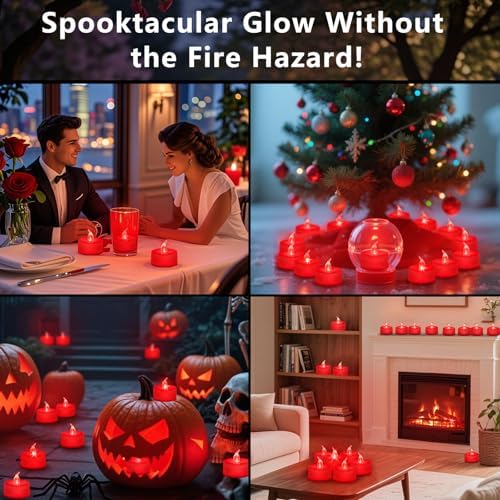 Tea Lights Battery Operated Candles LED Tea Lights Flameless Candles 200+ Hours Flickering Fake Tealights for Sweetest Day Wedding Home Decorations Party (Red Base, 12 Pack)