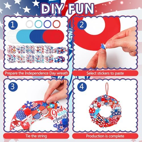Hollowfly 48 Sets Patriotic Craft Kit, 4th of July Wreath DIY Paper