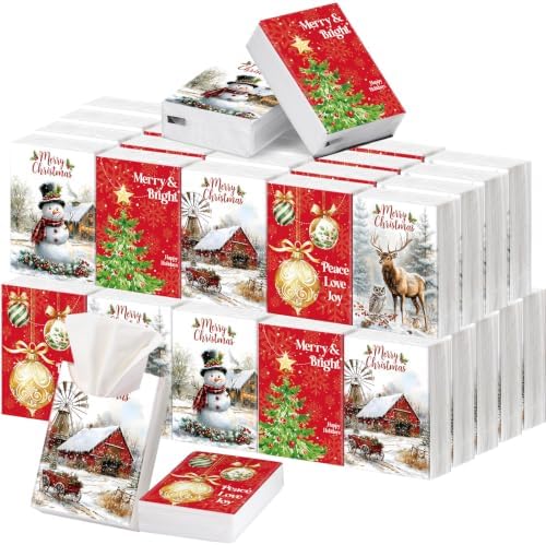 Outus 50 Pack Vintage Christmas Travel Size Pocket Tissues Stocking Stuffer